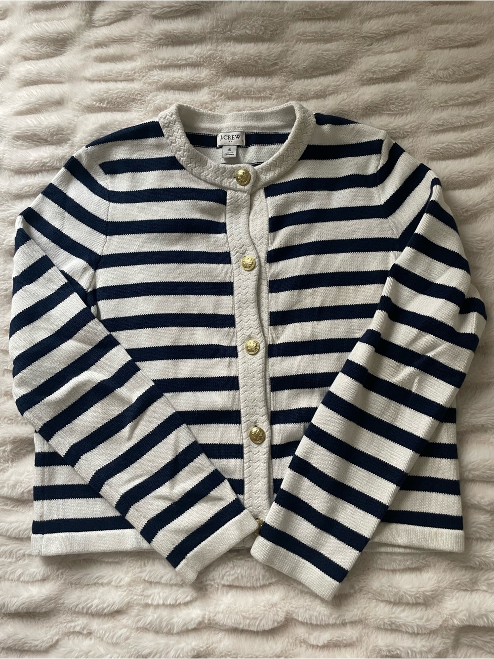J. Crew Navy & White Striped Gold Button Cardigan